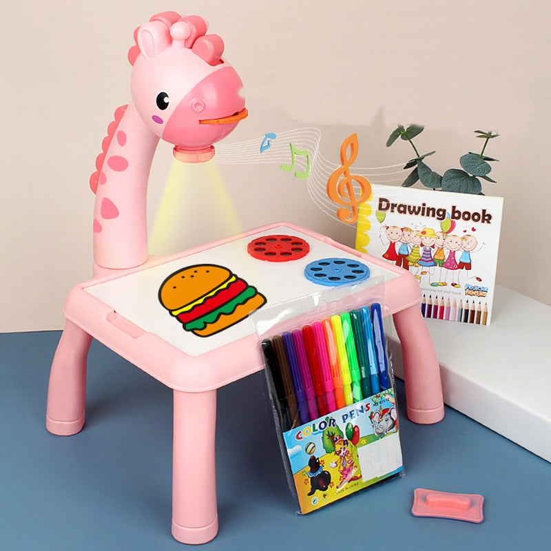 Kids Mini Led Art Drawing Table Toy Set with Box Projector