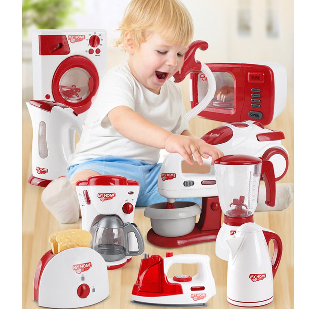 Mini Household Appliances Kitchen Toys Pretend Play Set with Coffee Maker  Blender Mixer Juicer Toaster Washing Machine for Kids
