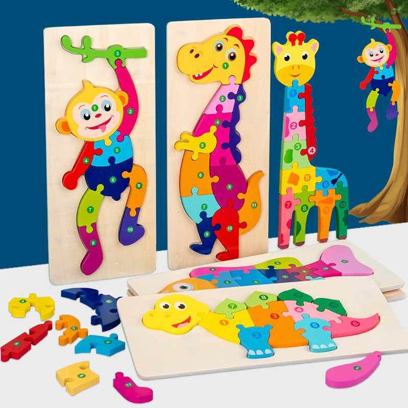 Montessori Wooden Educational Toys 3D Animal Matching Puzzle – Csnoobs ...
