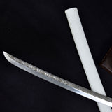 Handmade Japanese Katana Sword with silver blade and white scabbard
