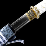 Handmade Japanese Katana Sword with silver blade and blue scabbard